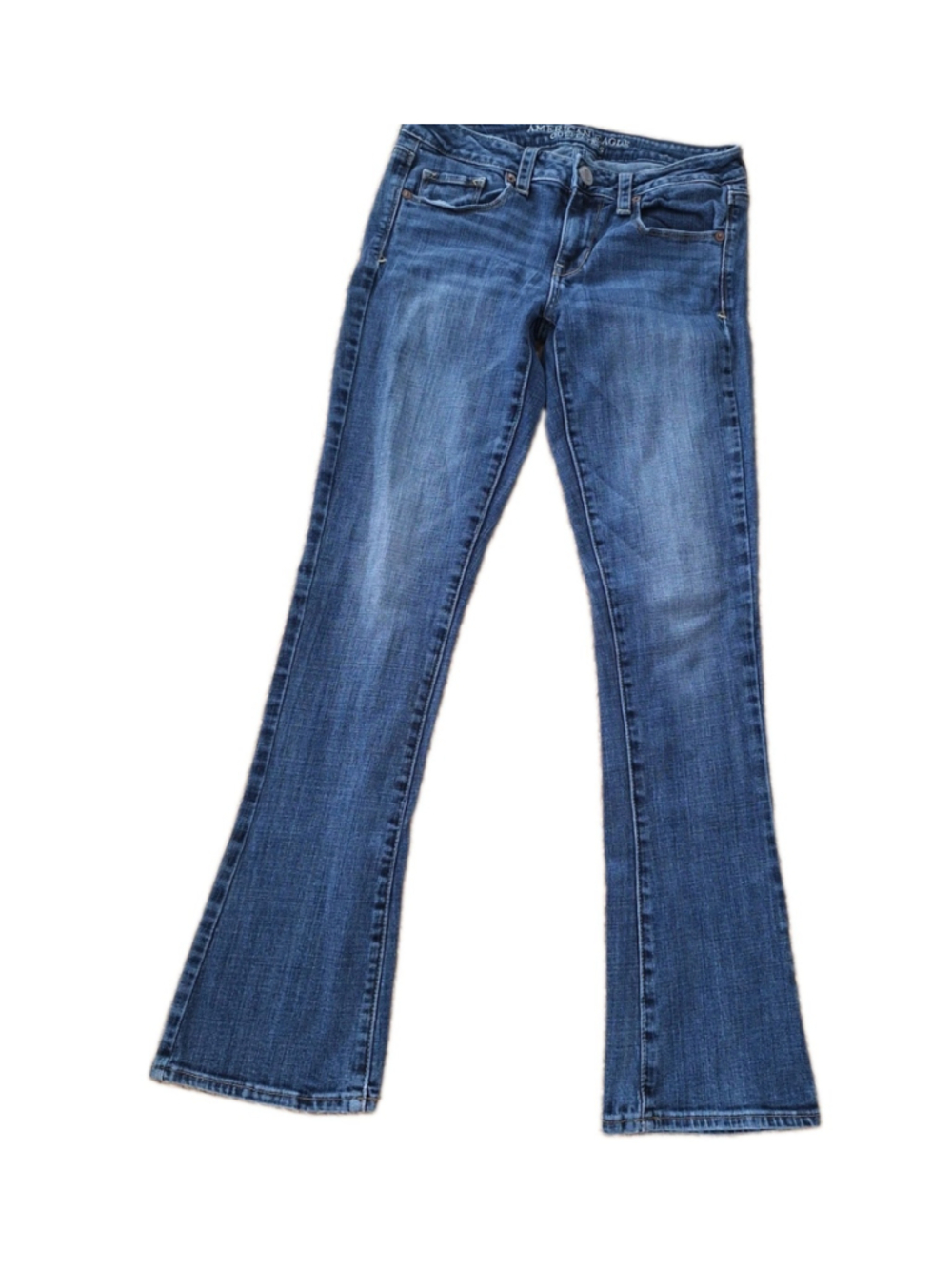 American Eagle Jeans Womens Sz 4 SHORT Boot Cut Skinny Kick Stretch Denim Blue